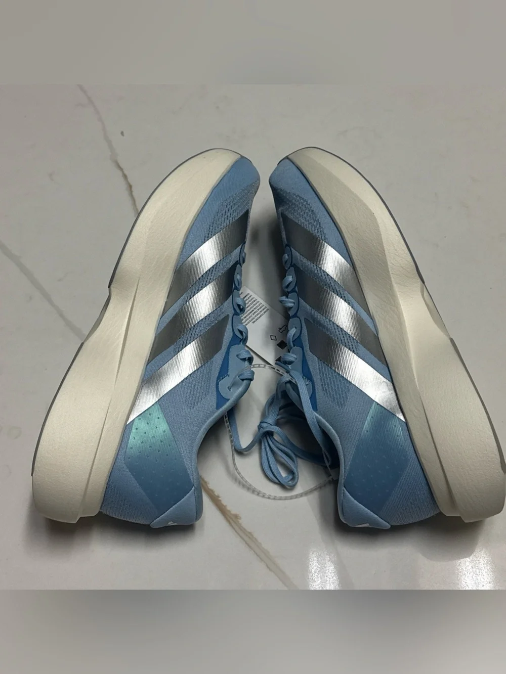 Adidas Women's Adizero Evo SL 'Glow Blue Silver Metallic' JS4453 size 9.5